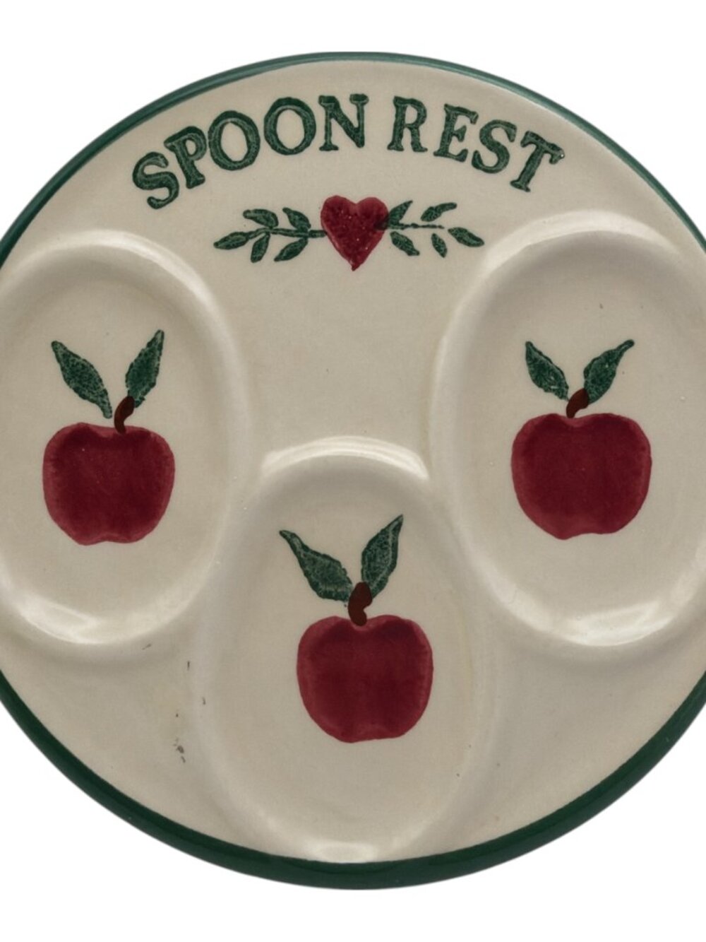 Cottage Core Vintage Apple Theme Spoon Rest EUC Ceramic 6" Diameter